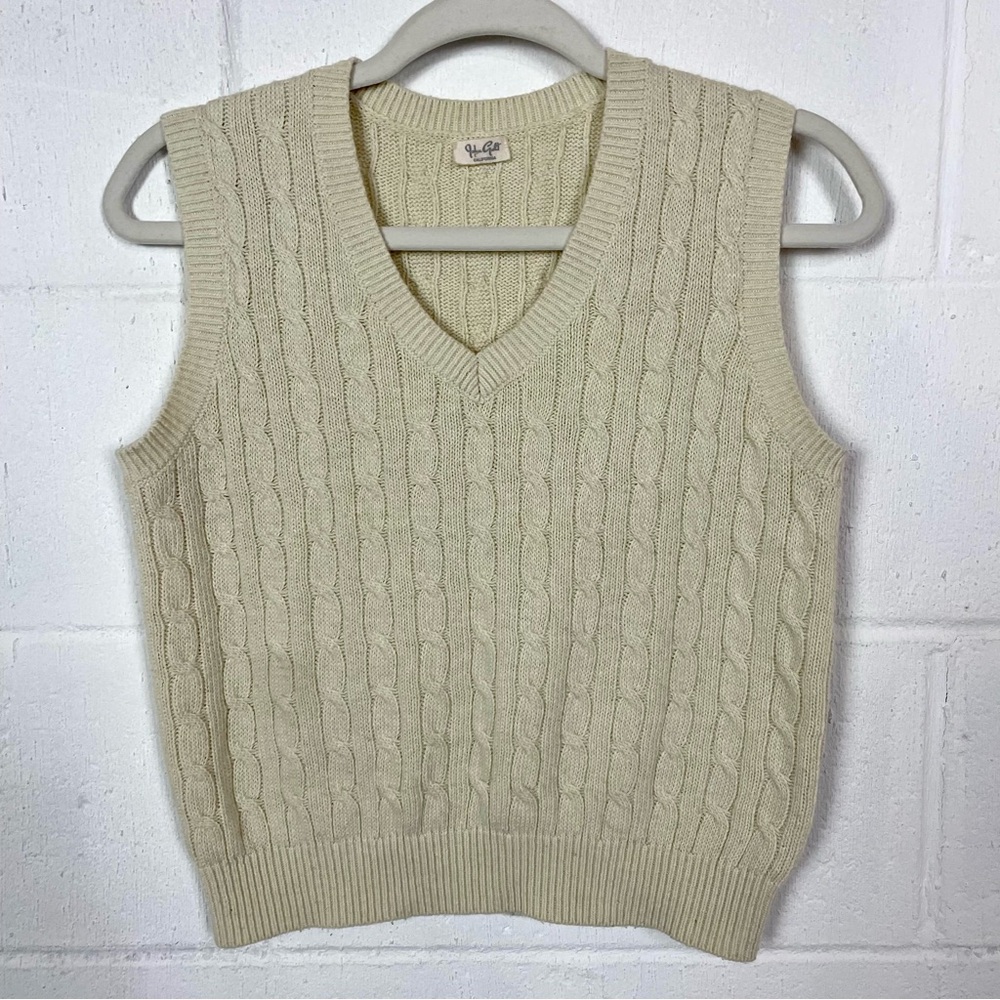 John Galt V-Neck Sweater Vest Cable Knit Wool Blend‎ Grandpa Academia Preppy XS